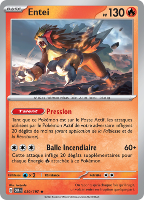 Carte Pokémon Entei 030/197 Holographique Flammes Obsidiennes