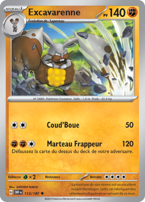 Carte Pokémon Excavarenne 113/197 Peu commune Flammes Obsidiennes