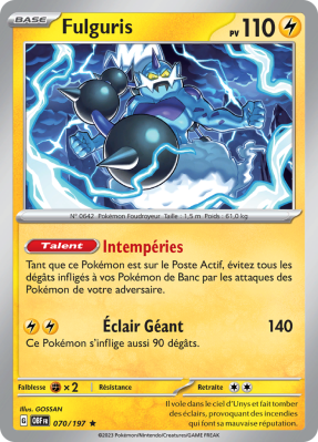 Carte Pokémon Fulguris 070/197 Holographique Flammes Obsidiennes