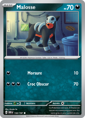 Carte Pokémon Malosse 132/197 Commune Flammes Obsidiennes