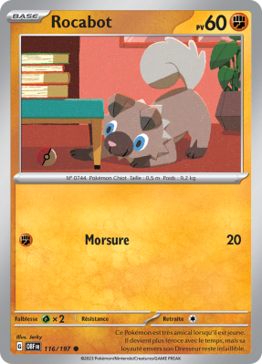 Carte Pokémon Rocabot 116/197 Commune Flammes Obsidiennes