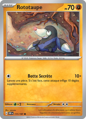 Carte Pokémon Rototaupe 111/197 Commune Flammes Obsidiennes