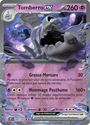 Carte Pokémon Tomberro-ex 102/197 Double rare Flammes Obsidiennes