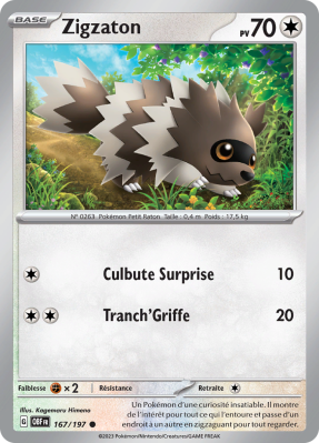 Carte Pokémon Zigzaton 167/197 Commune Flammes Obsidiennes