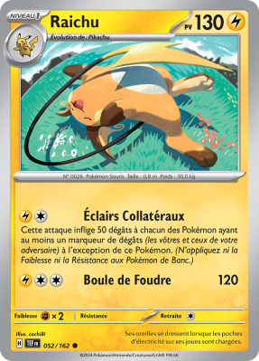 Carte Pokémon Raichu 052/162 Commune Forces Temporelles