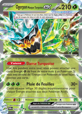 Carte Pokémon Ogerpon Masque Turquoise-ex 025/167 Double rare Mascarade Crépusculaire