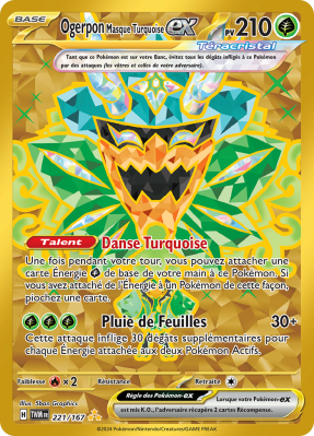 Carte Pokémon Ogerpon Masque Turquoise-ex 221/167 Gold Mascarade Crépusculaire