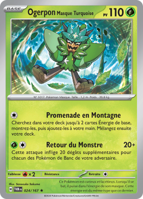 Carte Pokémon Ogerpon Masque Turquoise 024/167 Holographique Mascarade Crépusculaire