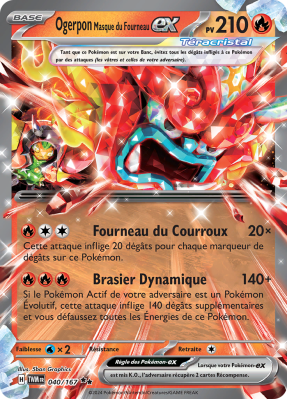 Carte Pokémon Ogerpon Masque du Fourneau-ex 040/167 Double rare Mascarade Crépusculaire