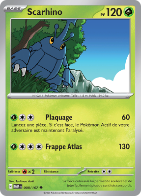 Carte Pokémon Scarhino 008/167 Peu commune Mascarade Crépusculaire