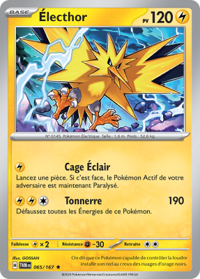 Carte Pokémon Électhor 065/167 Holographique Mascarade Crépusculaire