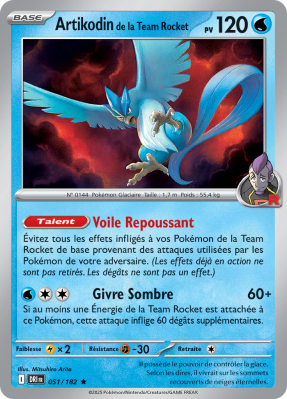 Carte Pokémon Artikodin de la Team Rocket 051/182 Holographique Rivalités Destinées