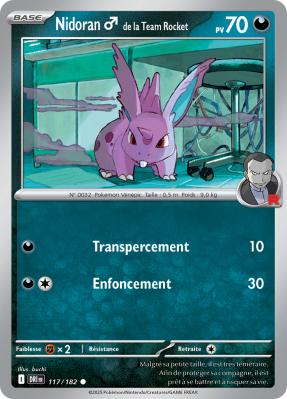 Carte Pokémon Nidoran♂ de la Team Rocket 117/182 Commune Rivalités Destinées
