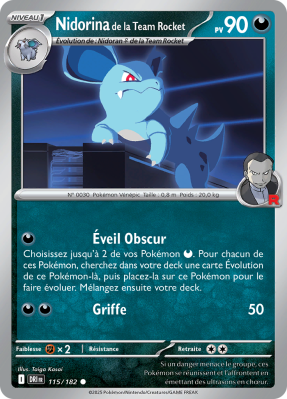 Carte Pokémon Nidorina de la Team Rocket 115/182 Commune Rivalités Destinées