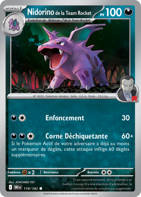 Carte Pokémon Nidorino de la Team Rocket 118/182 Commune Rivalités Destinées