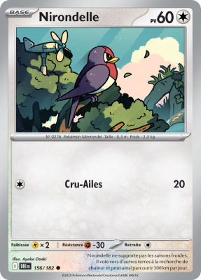 Carte Pokémon Nirondelle 156/182 Commune Rivalités Destinées