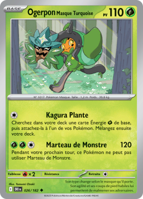 Carte Pokémon Ogerpon Masque Turquoise 026/182 Peu commune Rivalités Destinées
