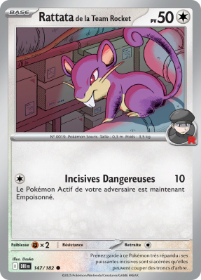 Carte Pokémon Rattata de la Team Rocket 147/182 Commune Rivalités Destinées