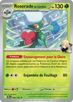 Carte Pokémon Roserade de Cynthia 008/182 Holographique Rivalités Destinées