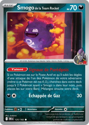 Carte Pokémon Smogo de la Team Rocket 125/182 Commune Rivalités Destinées