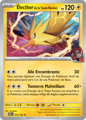 Carte Pokémon Électhor de la Team Rocket 070/182 Holographique Rivalités Destinées
