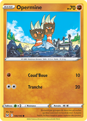Carte Pokémon Opermine 106/196 Commune Origine Perdue