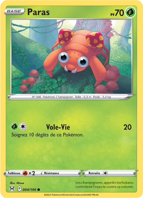 Carte Pokémon Paras 004/196 Commune Origine Perdue