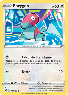 Carte Pokémon Porygon 140/196 Commune Origine Perdue
