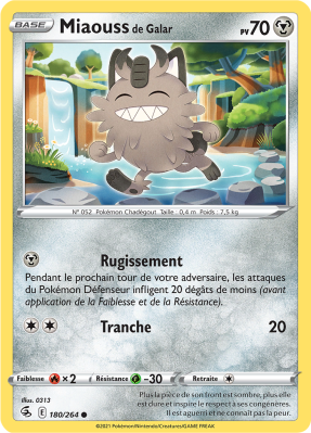 Carte Pokémon Miaouss de Galar 180/264 Commune Poing de Fusion