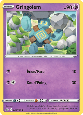 Carte Pokémon Gringolem 065/198 Commune Règne de Glace