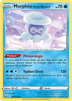 Carte Pokémon Morphéo Forme Blizzard 034/198 Commune Règne de Glace