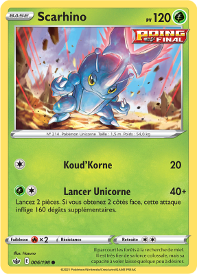 Carte Pokémon Scarhino 006/198 Commune Règne de Glace