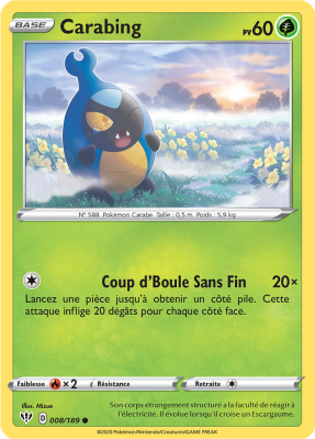 Carte Pokémon Carabing 008/189 Commune Ténèbres Embrasées