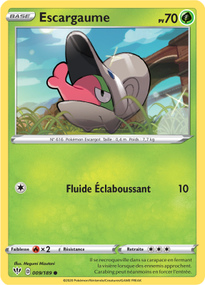 Carte Pokémon Escargaume 009/189 Commune Ténèbres Embrasées