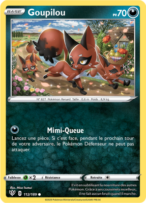 Carte Pokémon Goupilou 112/189 Commune Ténèbres Embrasées