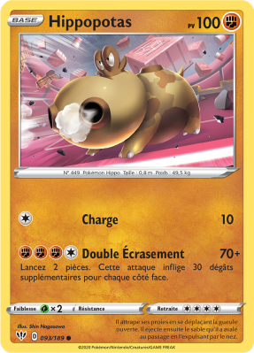 Carte Pokémon Hippopotas 093/189 Commune Ténèbres Embrasées
