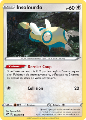 Carte Pokémon Insolourdo 137/189 Commune Ténèbres Embrasées