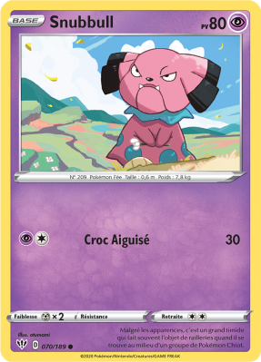 Carte Pokémon Snubbull 070/189 Commune Ténèbres Embrasées