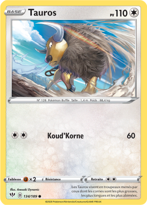 Carte Pokémon Tauros 134/189 Commune Ténèbres Embrasées