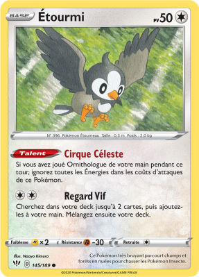 Carte Pokémon Étourmi 145/189 Commune Ténèbres Embrasées