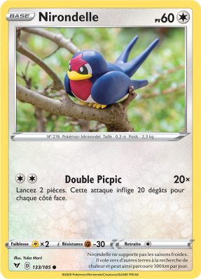 Carte Pokémon Nirondelle 133/185 Commune Voltage Éclatant