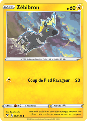 Carte Pokémon Zébibron 053/185 Commune Voltage Éclatant