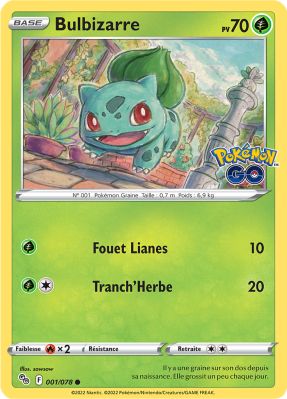 Carte Pokémon Bulbizarre 001/078 Commune Pokémon GO (JCC)
