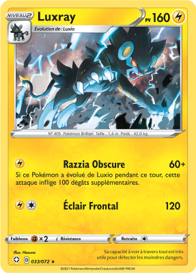 Carte Pokémon Luxray 033/072 Holographique Destinées Radieuses