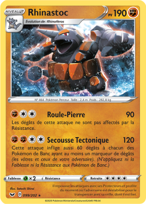 Carte Pokémon Rhinastoc 099/202 Holographique Épée et Bouclier (JCC)