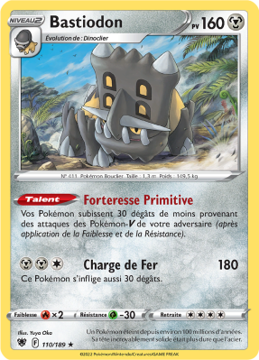 Carte Pokémon Bastiodon 110/189 Holographique Astres Radieux
