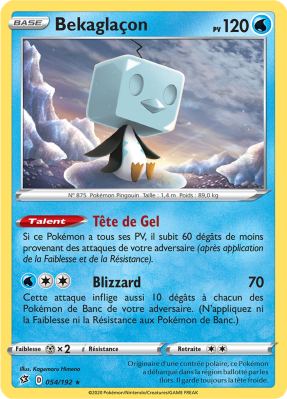 Carte Pokémon Bekaglaçon 054/192 Holographique Clash des Rebelles