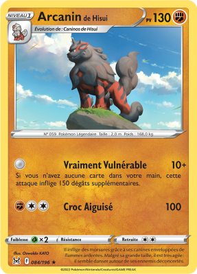 Carte Pokémon Arcanin de Hisui 084/196 Holographique Origine Perdue