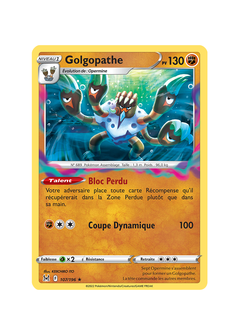 Golgopathe – Carte Pokémon 107/196 Holo Ou Reverse (aléatoire) – Coffret Myboost 10 Cartes – Origine Perdue (Épée & Bouclier 11)