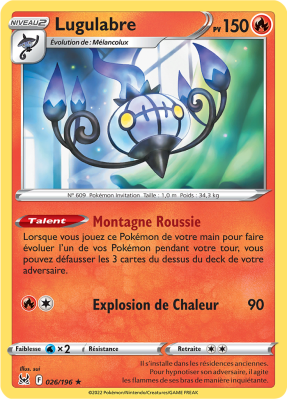 Carte Pokémon Lugulabre 026/196 Holographique Origine Perdue